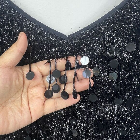 Lafayette 148 NY Black Averie Fringe Sequin Tank Top Sz XS Bling Party Camisole - Picture 8 of 14